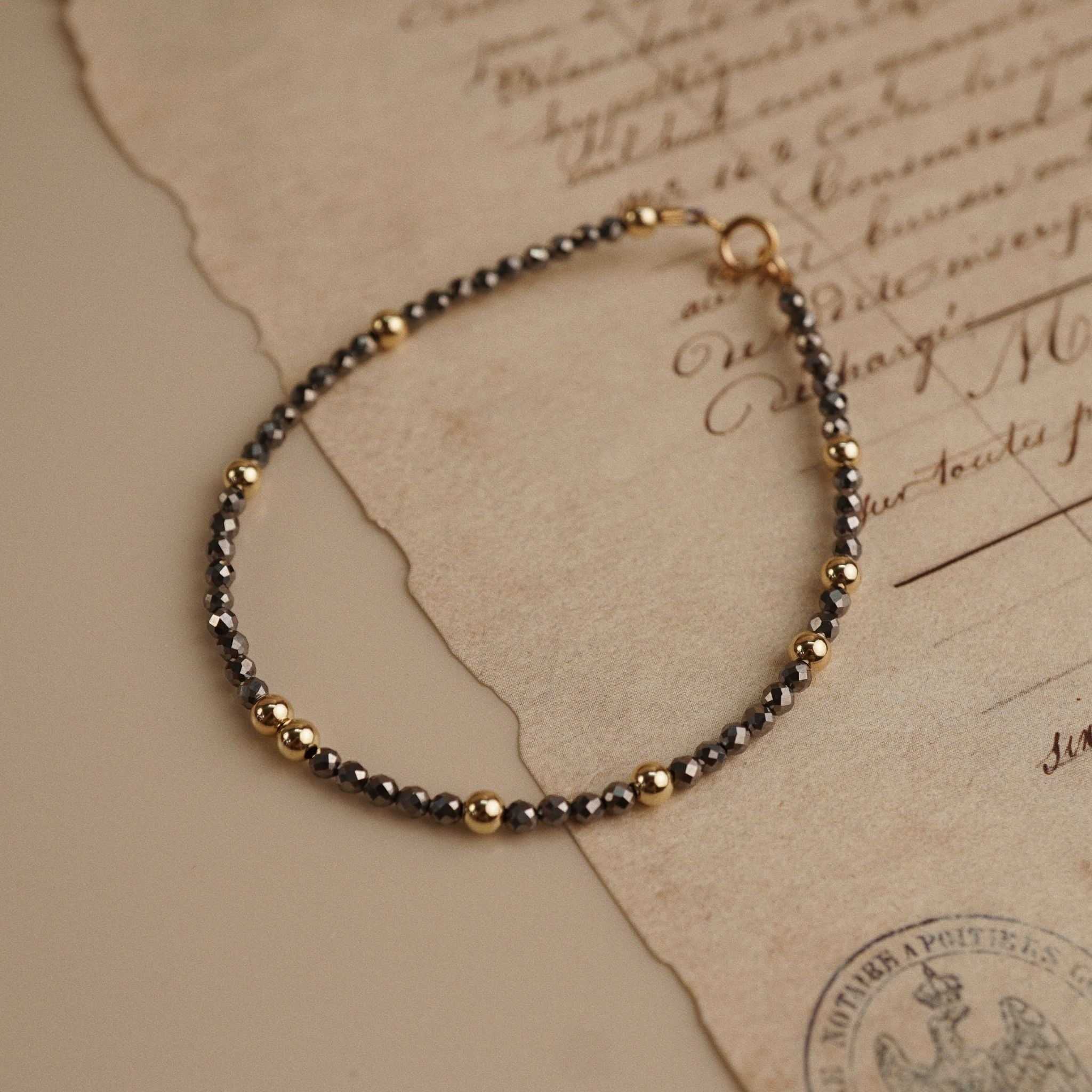  ROUND SILVER OBSIDIAN STONE BRACELET 