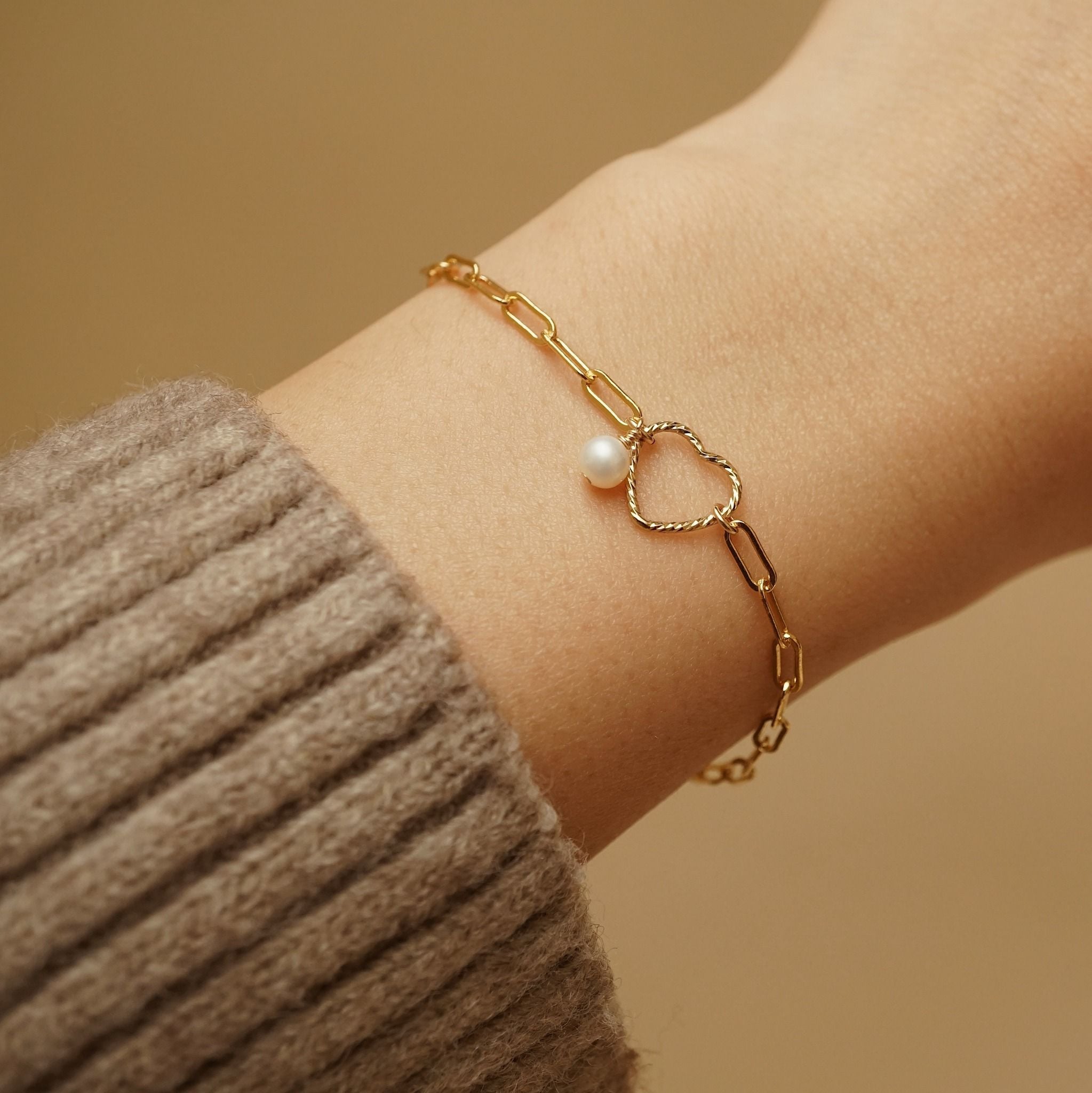  SPARKLE HEART & PEARL RECTANGLE BRACELET 