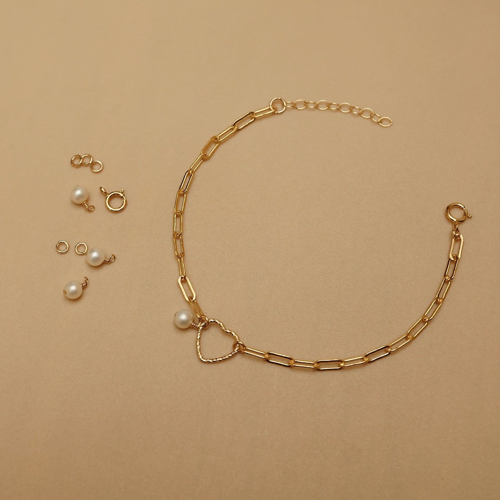  SPARKLE HEART & PEARL RECTANGLE BRACELET 