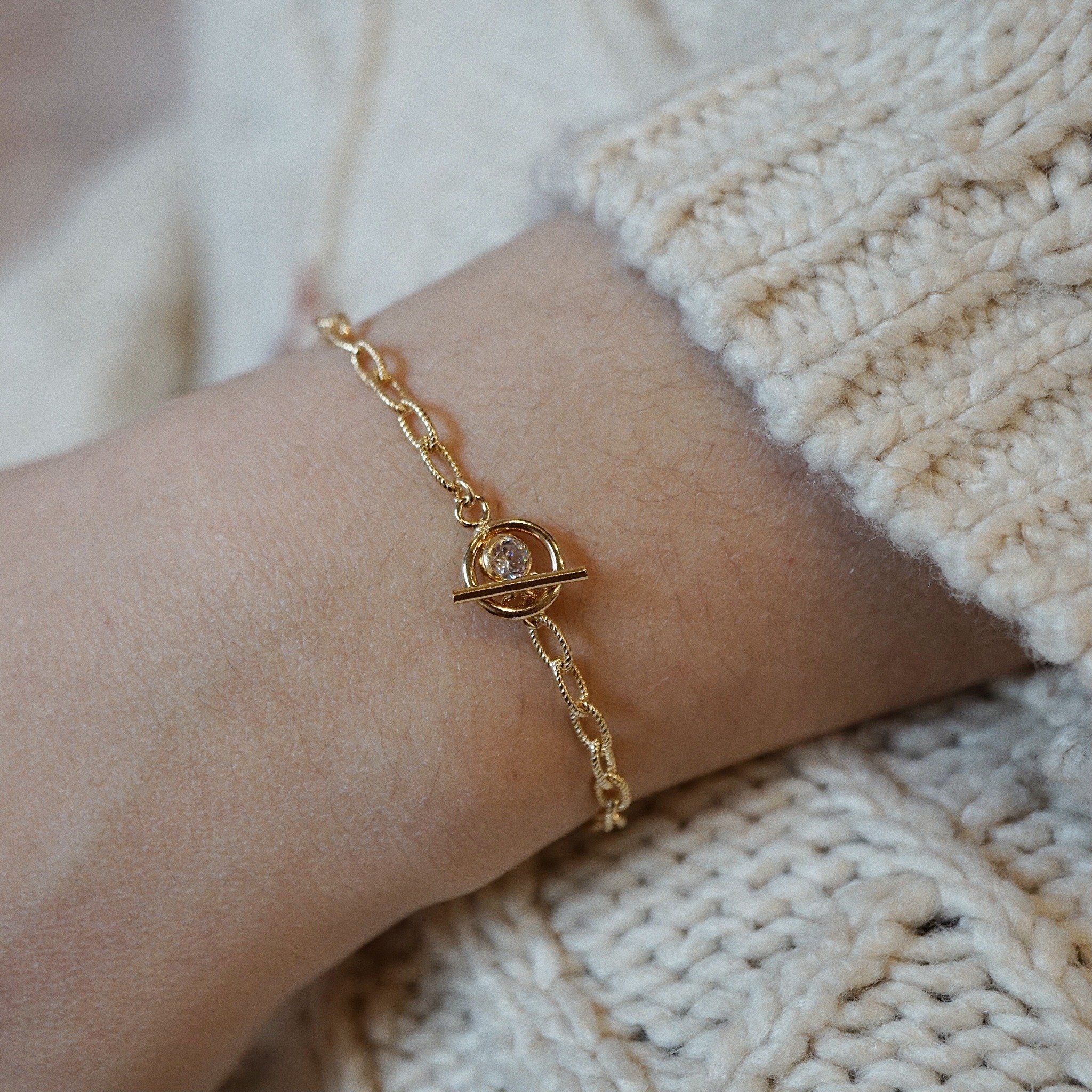  STONE - TOGGLE CLASP OVAL CABLE BRACELET 