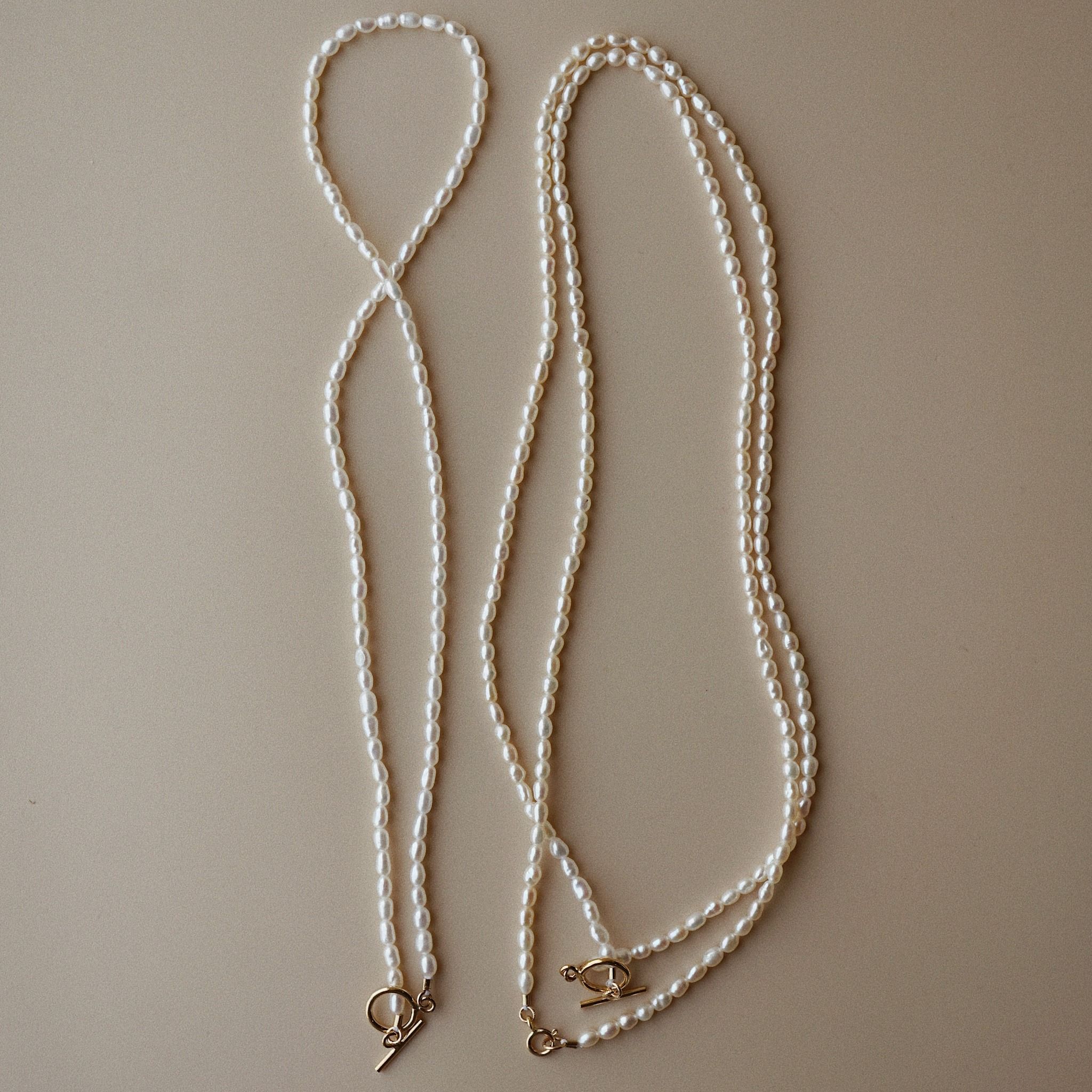 TOGGLE CLASP RICE SHAPE PEARL CHOKER NECKLACE S A T E L L I T E