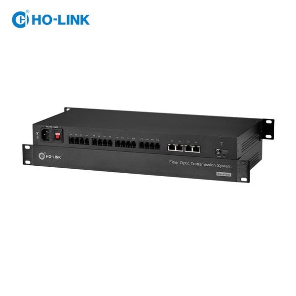  HL-16P4E-TRF bộ chuyển đổi quang thoại 16 kênh kèm cổng mạng HO-LINK 