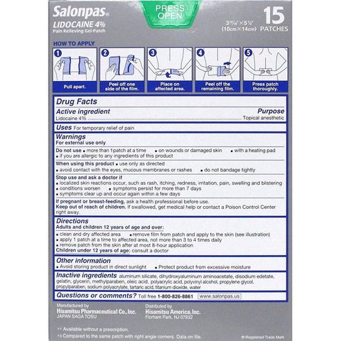 Salonpas Lidocaine 4% - Miếng dán giảm đau