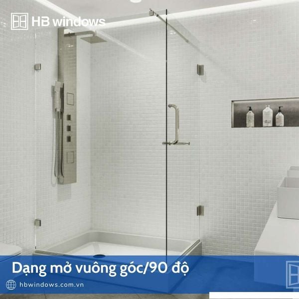Vách kính phòng tắm 90 độ