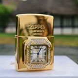  Zippo Gắn Mặt Đồng Hồ Mạ Vàng Cao Cấp 