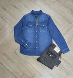  Áo Khoác Jeans Mỏng Dài Tay True Religion Màu Xanh Blue Wash 