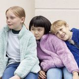  Áo Khoác Giả Lông Cừu Trẻ Em, Dày Tay Dài Màu Xanh Nhạt 