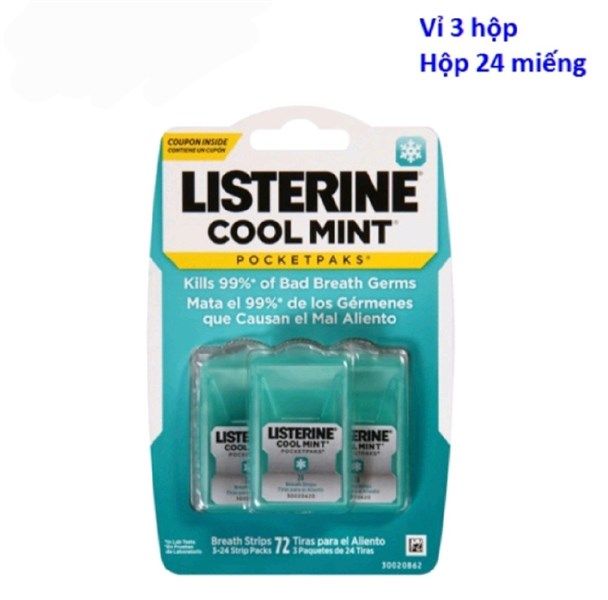  Miếng ngậm thơm miệng, diệt khuẩn Listerine Pocketpaks Cool Mint vỉ 3 hộp x 24 miếng 