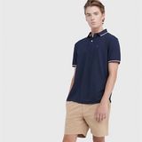  Áo Thun Tommy Cổ Polo Sọc, Regular Fit, Xanh Trơn, Logo Nhỏ Ngay Ngực 