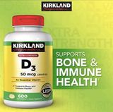  Viên uống Vitamin D3 Kirkland Extra Strength D3 50mcg 600 viên của Mỹ 