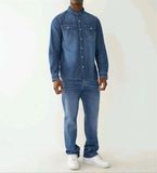  Áo Khoác Jeans Mỏng Dài Tay True Religion Màu Xanh Blue Wash 