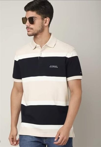  Áo Thun Polo Tommy Mens Rugby Stripe Regular Fit (Kem) 