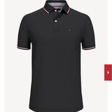  Áo Thun Tommy Hilfiger Cổ Polo Kẻ Sọc, Màu Đen Trơn, Logo Nhỏ Ngay Ngực, Regular Fit 