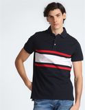  Áo Thun Polo Tommy Hilfiger Horizzon Stripe Màu Xanh Đen Đậm, Dáng Slim Fit 