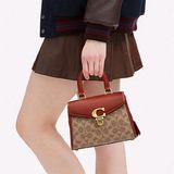  Túi Đeo Chéo Nữ Coach Sammy Top Handle In Signature Canvas Màu Nâu Khaki Logo 