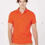  Áo Thun Tommy Hilfiger, Cổ Polo, Cam Trơn, Logo Nhỏ Trước Ngực, Slim Fit Stretch 