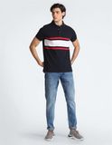  Áo Thun Polo Tommy Hilfiger Horizzon Stripe Màu Xanh Đen Đậm, Dáng Slim Fit 