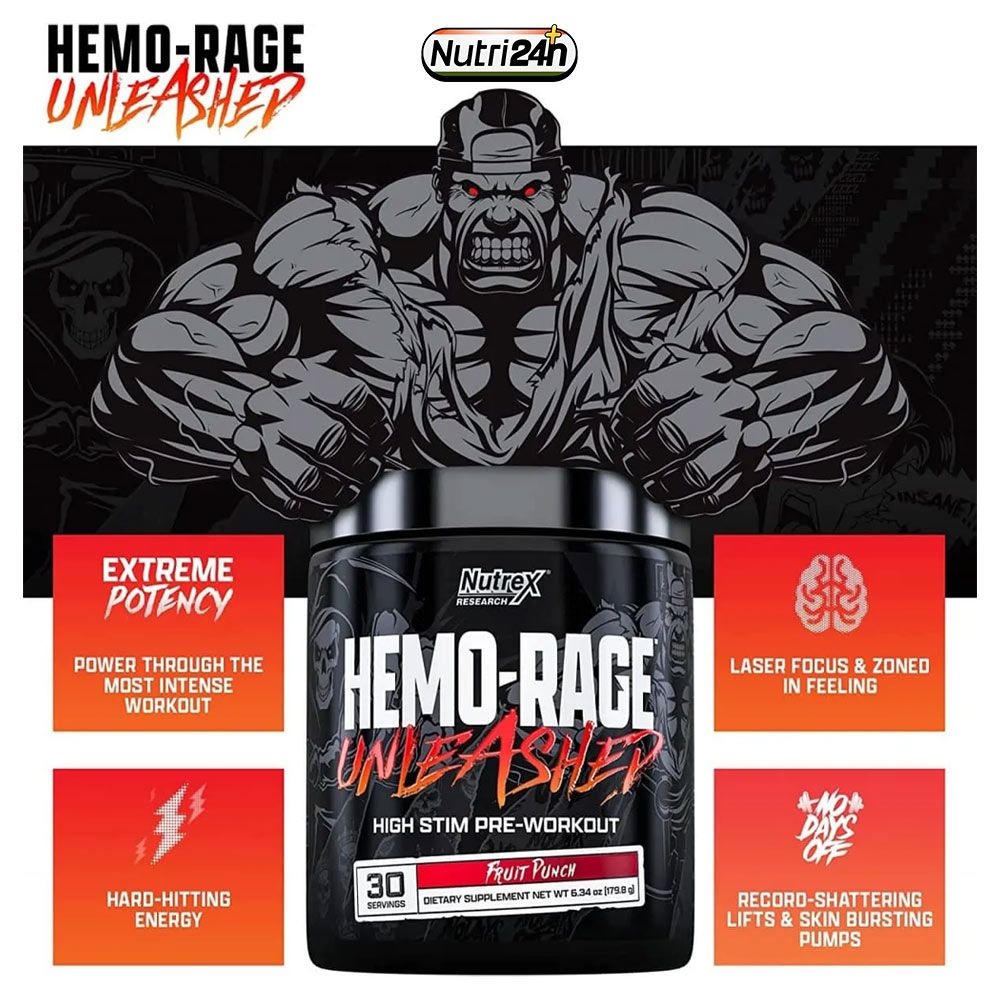 NUTREX HEMO RAGE UNLEASHED PRE WORKOUT 30SER DINH DƯỠNG CHO MỖI NGÀY