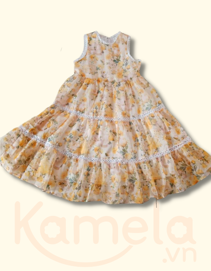 Đầm Voan dài 2 lớp - Hoa lá mùa Xuân Kamela 1951