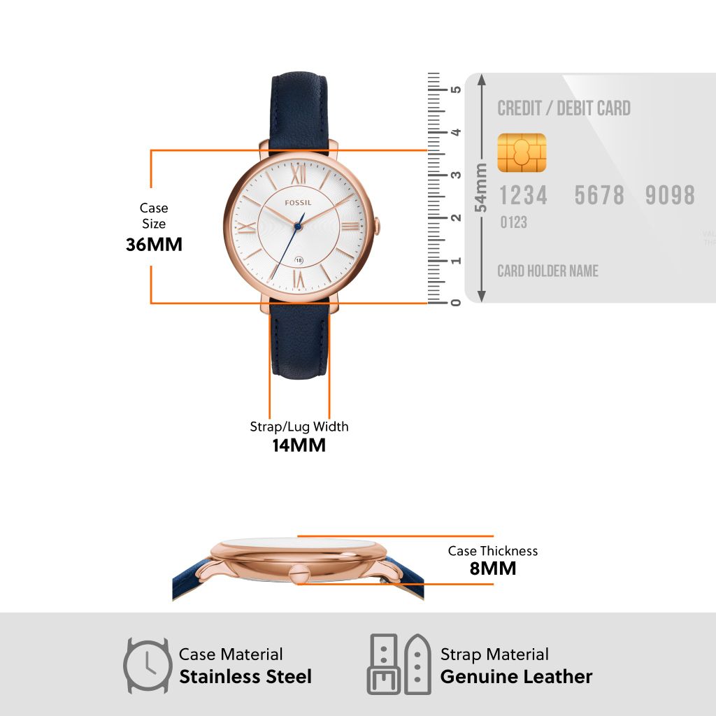 Đồng hồ nữ Fossil Jacqueline dây da, mặt 36 MM, màu xanh dương, ES3843