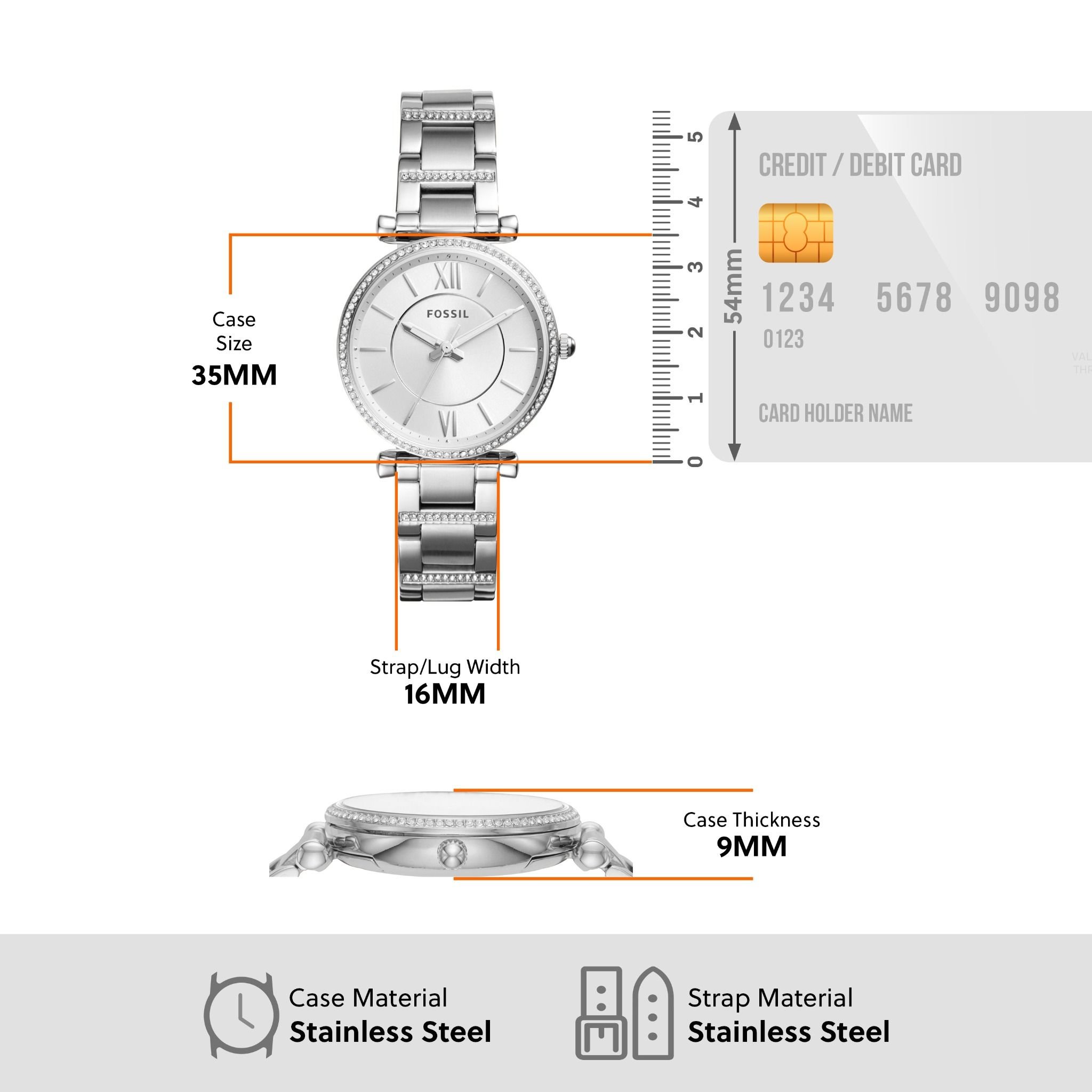  Đồng hồ Kim nữ Fossil CARLIE dây kim loại ES4341 - màu bạc 