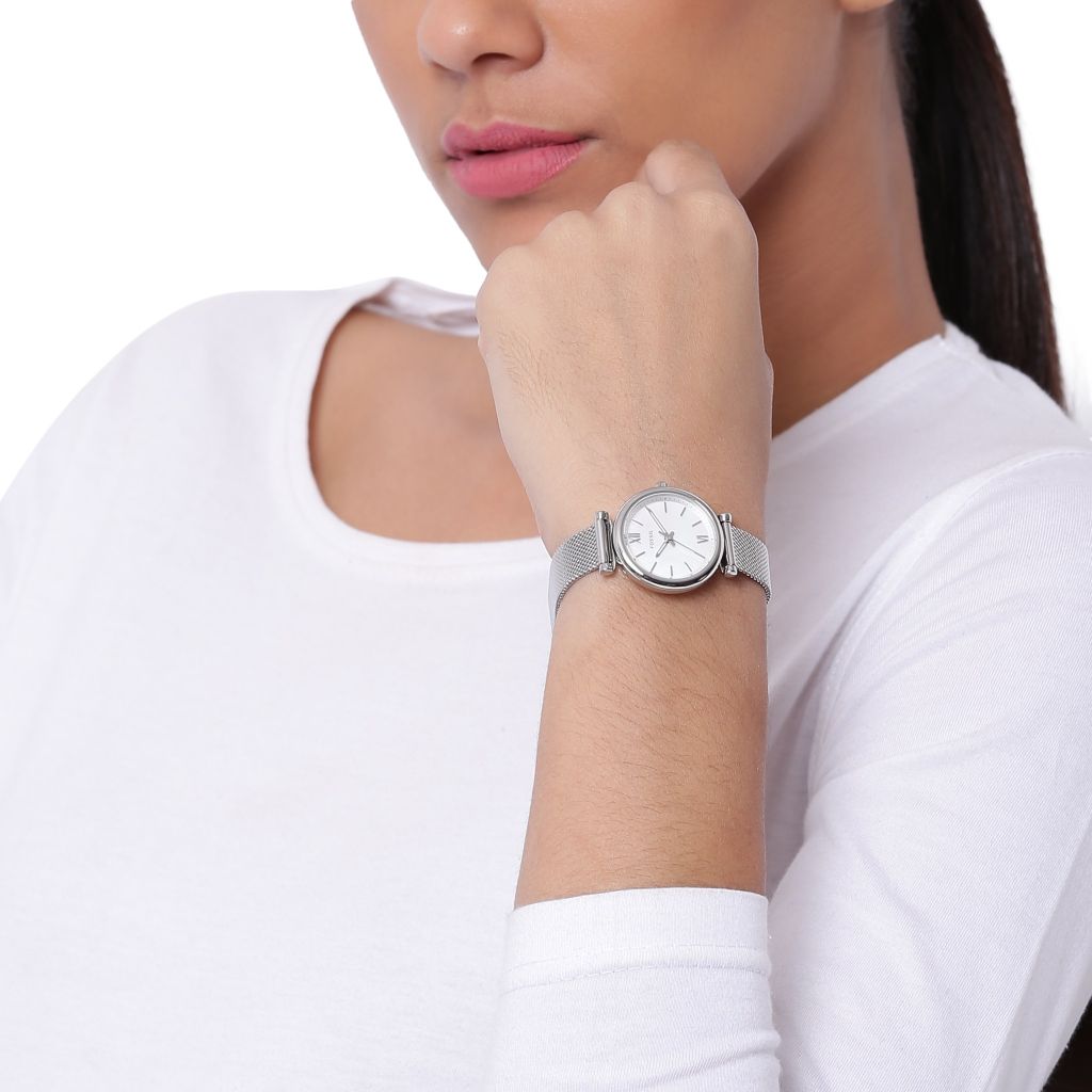 Đồng hồ nữ Fossil CARLIE MINI, mặt bằng xà cừ 29mm, vỏ thép không gỉ ES4432 - màu bạc