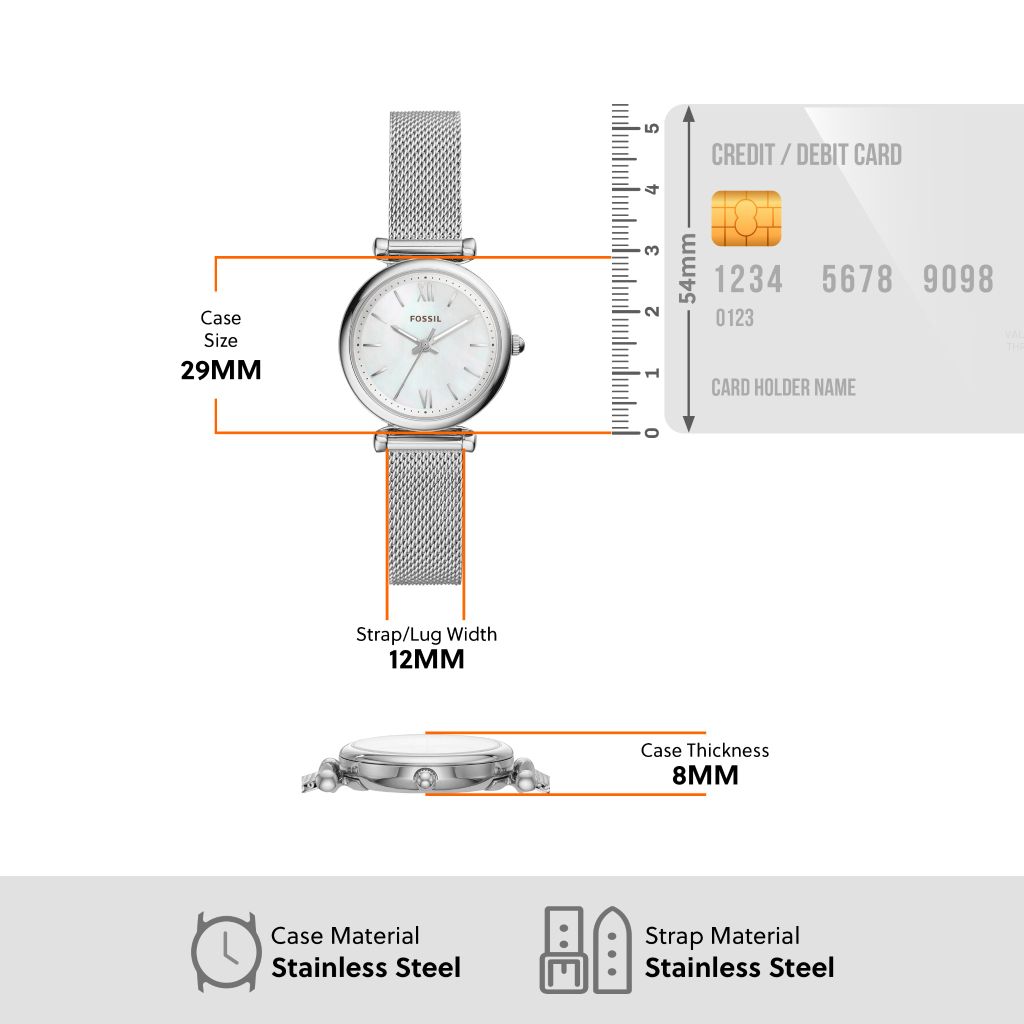 Đồng hồ nữ Fossil CARLIE MINI, mặt bằng xà cừ 29mm, vỏ thép không gỉ ES4432 - màu bạc
