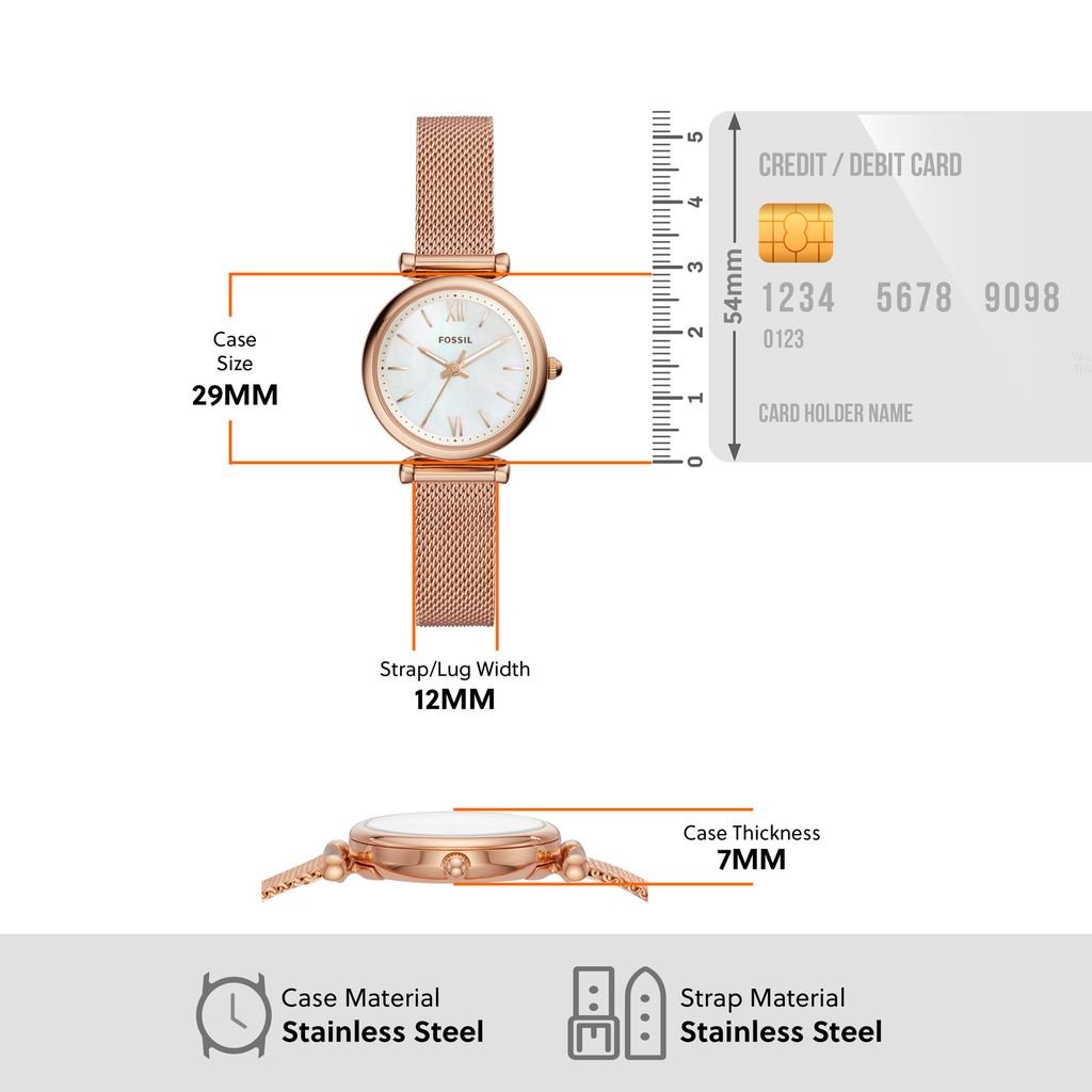 Đồng hồ nữ Fossil Carlie dây kim loại, mặt 28 MM, màu vàng hồng, ES4433