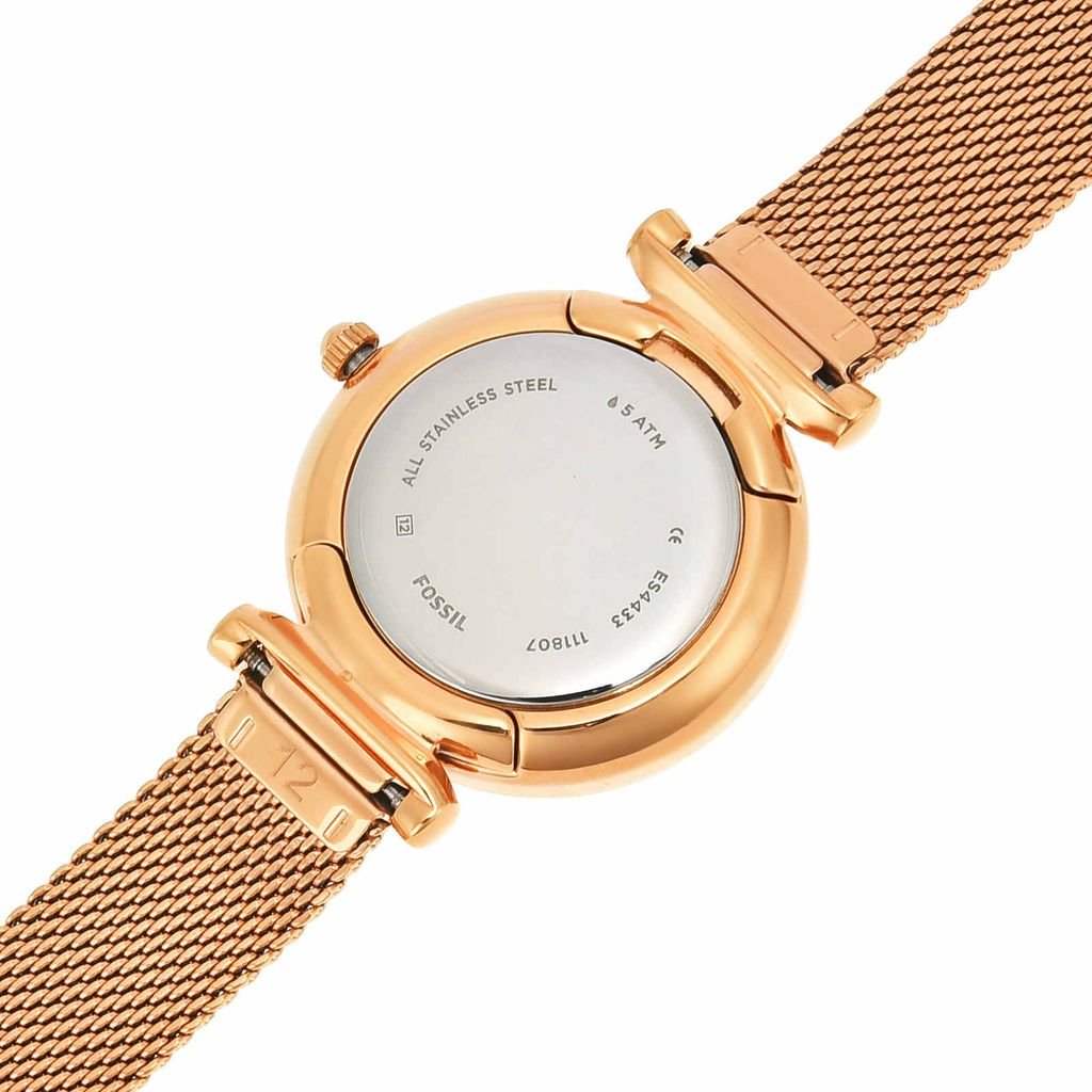 Đồng hồ nữ Fossil Carlie dây kim loại, mặt 28 MM, màu vàng hồng, ES4433