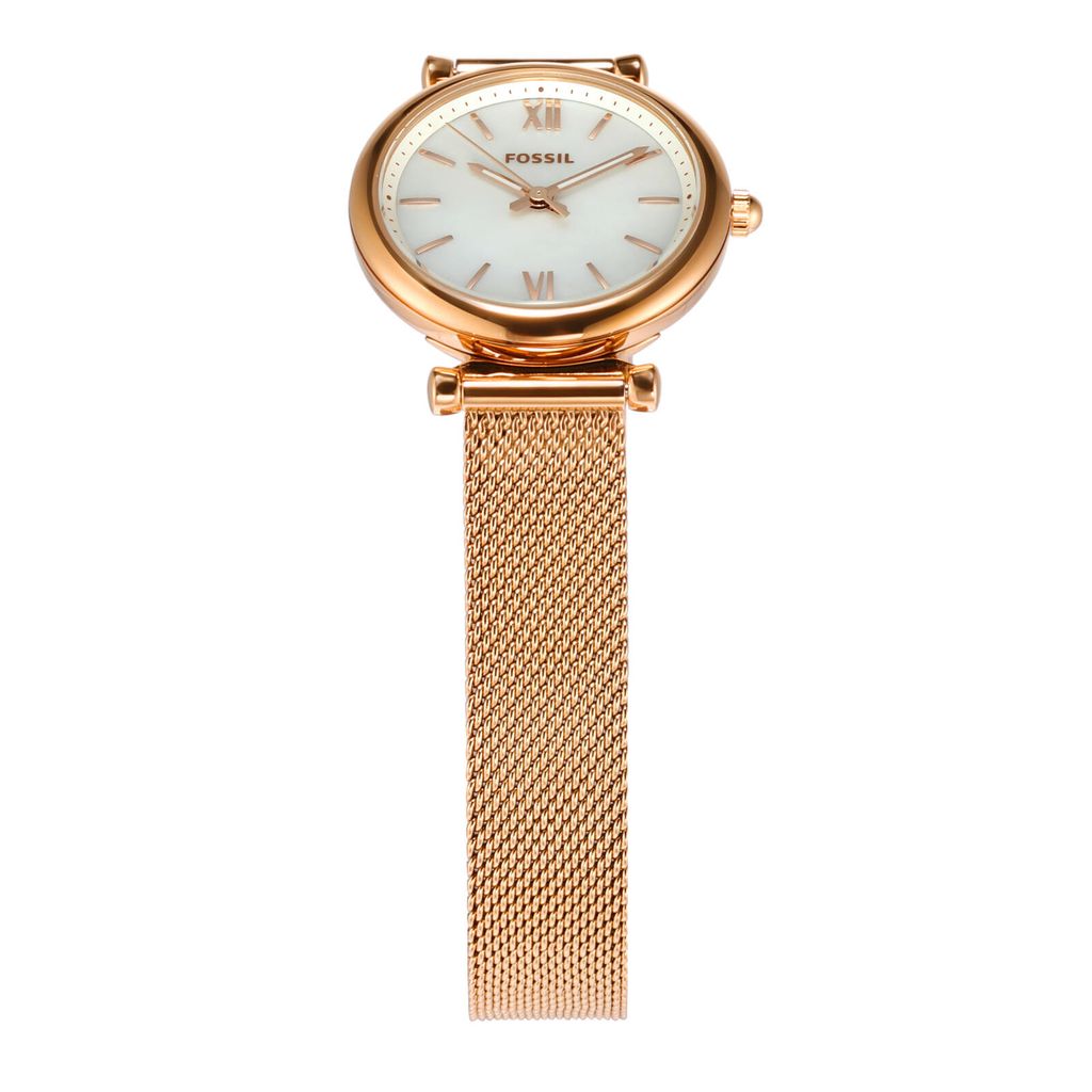 Đồng hồ nữ Fossil Carlie dây kim loại, mặt 28 MM, màu vàng hồng, ES4433
