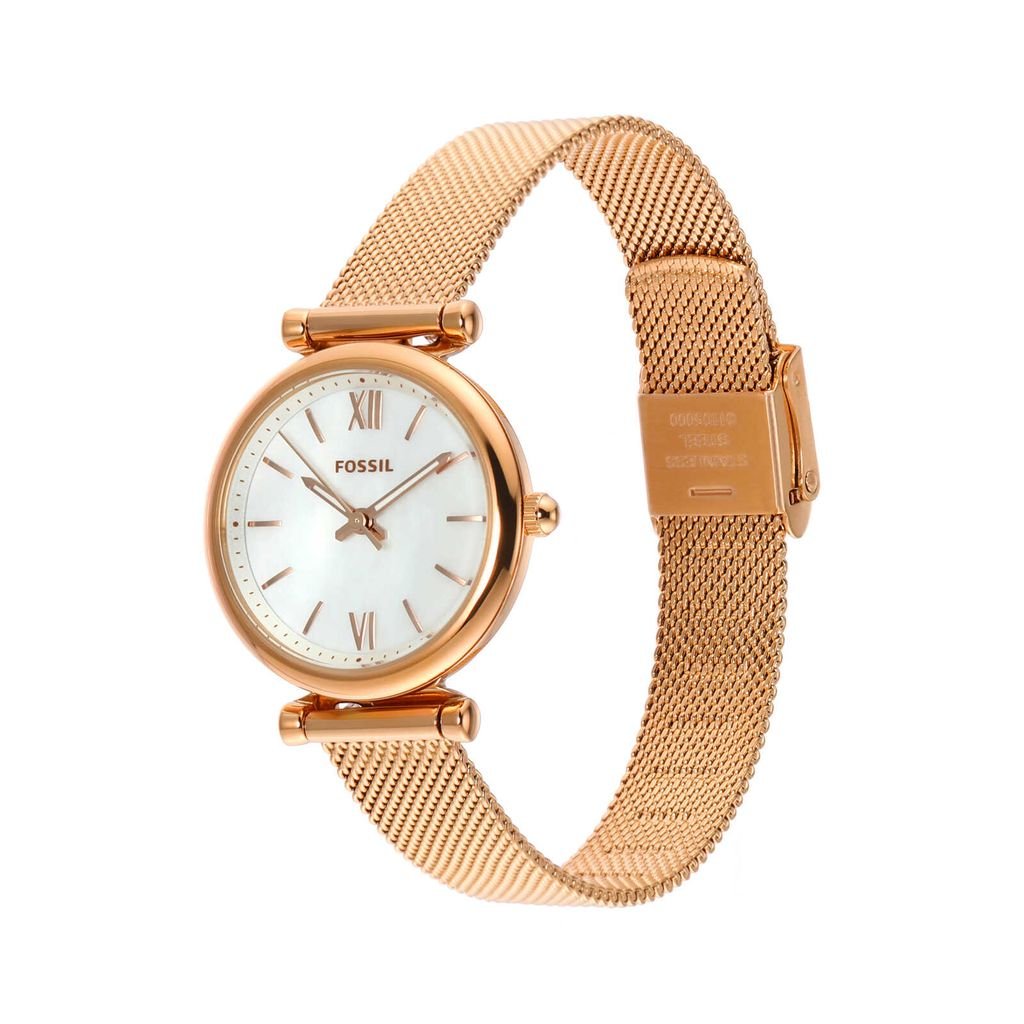 Đồng hồ nữ Fossil Carlie dây kim loại, mặt 28 MM, màu vàng hồng, ES4433