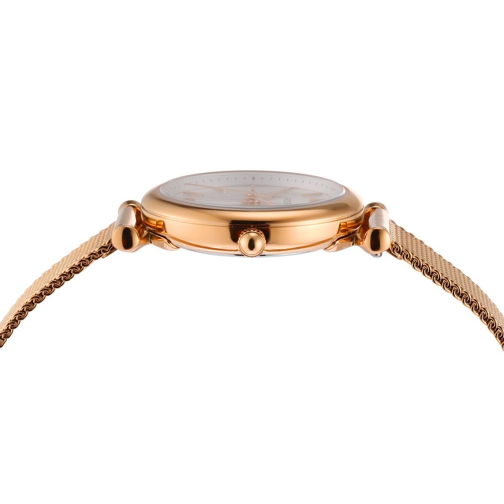 Đồng hồ nữ Fossil Carlie dây kim loại, mặt 28 MM, màu vàng hồng, ES4433