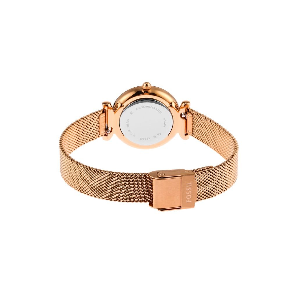 Đồng hồ nữ Fossil Carlie dây kim loại, mặt 28 MM, màu vàng hồng, ES4433
