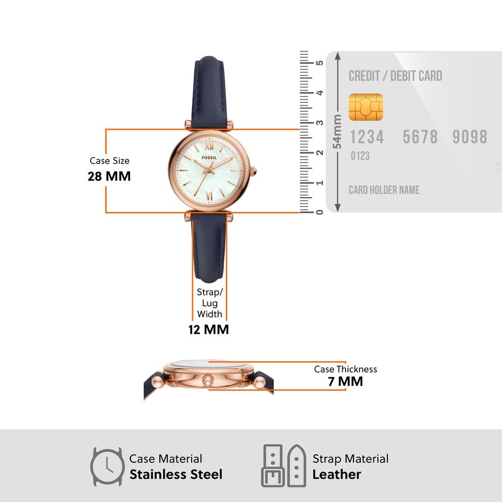 Đồng hồ nữ Fossil Carlie Mini dây da xanh, mặt 28 MM, ES4502