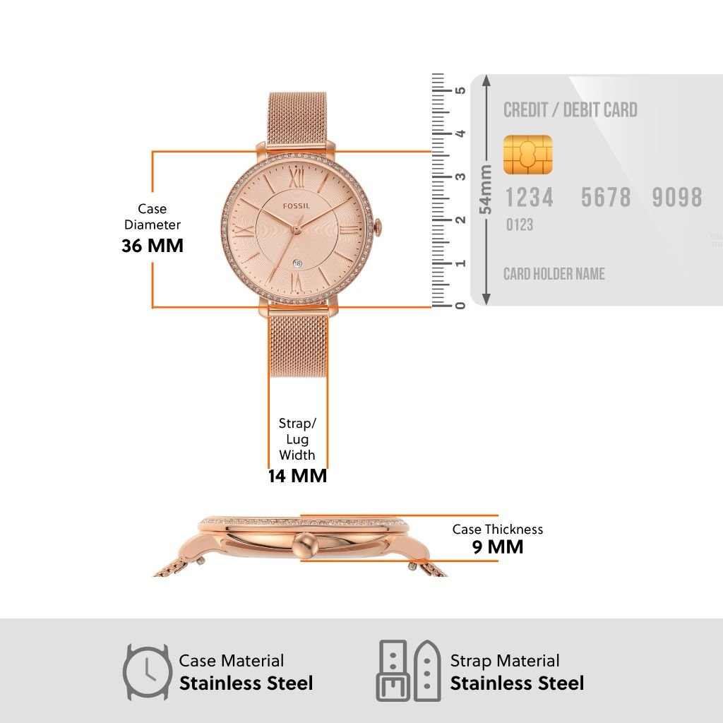 Đồng hồ nữ Fossil Jacqueline dây kim loại, mặt 36 MM, màu vàng hồng, ES4628