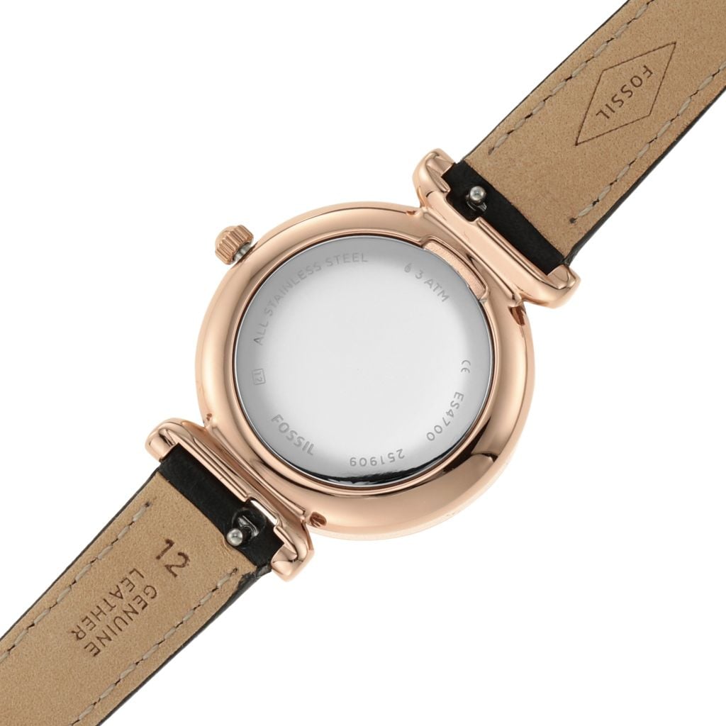 Đồng hồ nữ Fossil Carlie Mini dây da, mặt xà cừ 28 MM, màu đen, ES4700