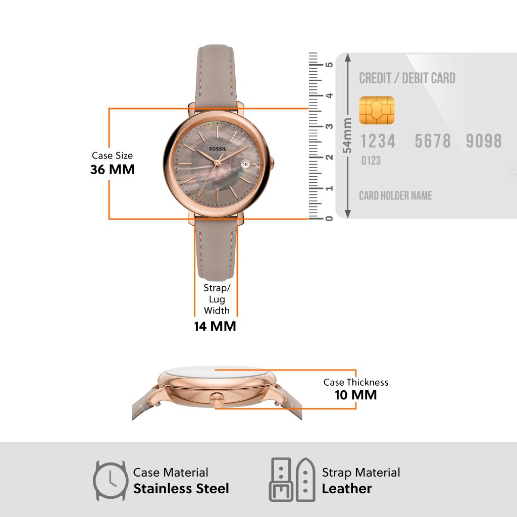 Đồng hồ nữ Fossil Jacqueline dây da, mặt 36 MM, màu xám, ES5091