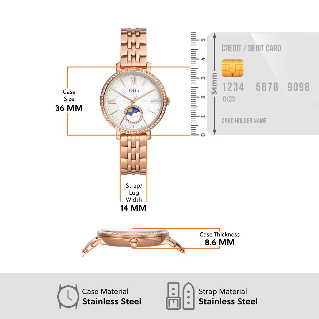 Đồng hồ nữ Fossil Jacqueline Sun and Moon ES5165, mặt số khảm xà cừ, viền đính đá