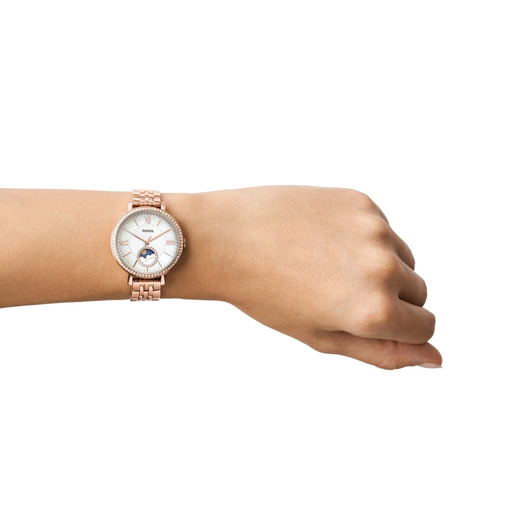 Đồng hồ nữ Fossil Jacqueline Sun and Moon ES5165, mặt số khảm xà cừ, viền đính đá