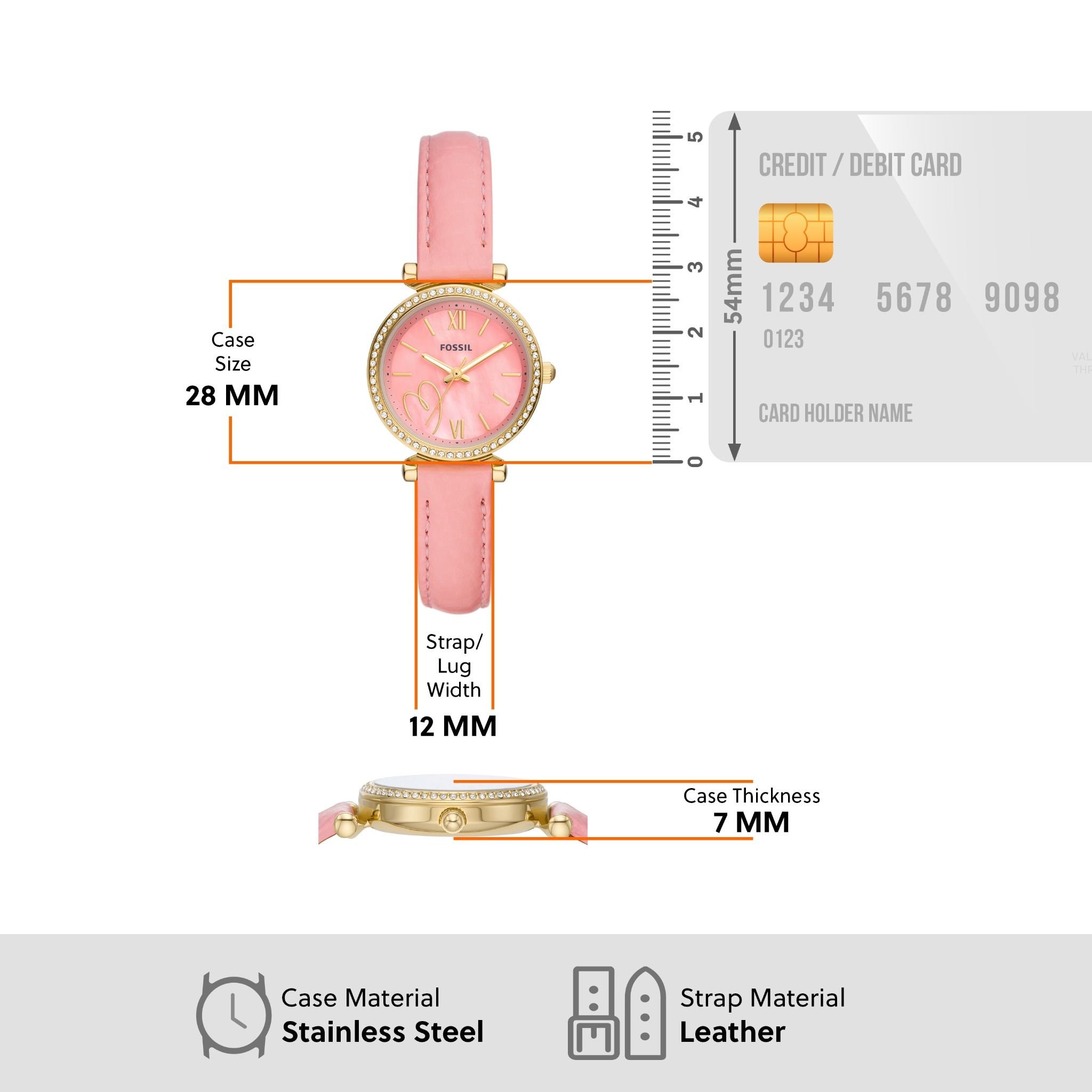  Đồng hồ nữ dây da Fossil Carlie ES5177- màu hồng 