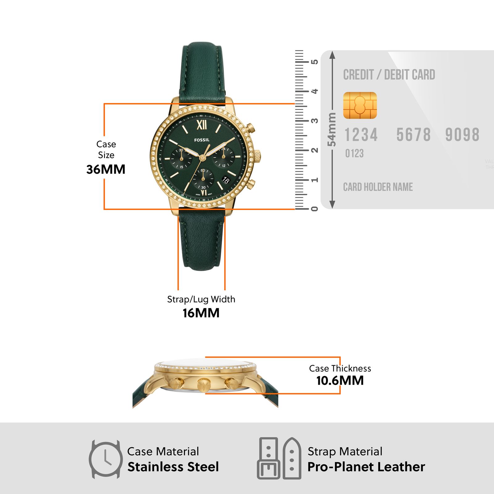  Đồng hồ nữ Fossil NEUTRA ES5239 dây da - màu xanh lá 