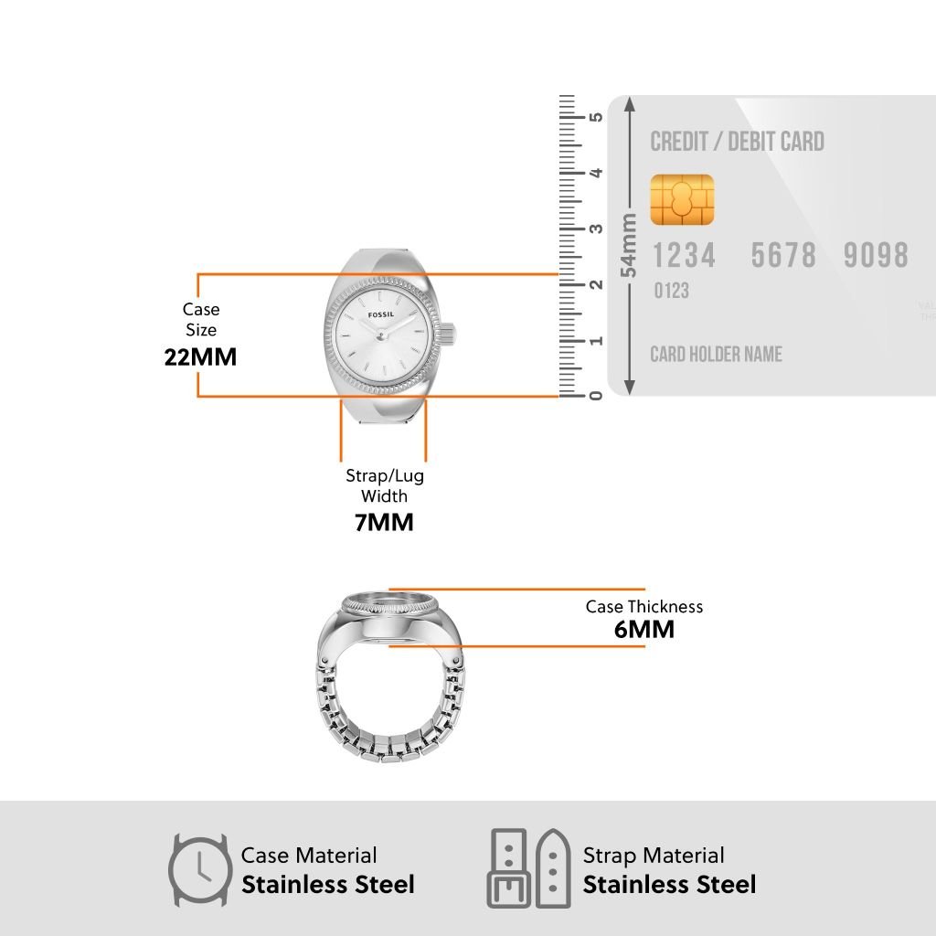 Nhẫn đồng hồ nữ Fossil WATCH RING mặt 15MM dây thép không gỉ màu bạc, ES5245
