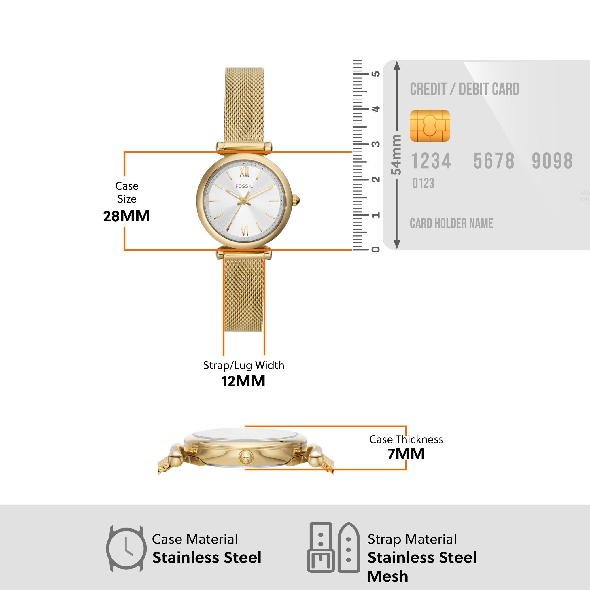  Đồng hồ nữ Fossil Carlie dây thép không gỉ ES5251SET - màu vàng 
