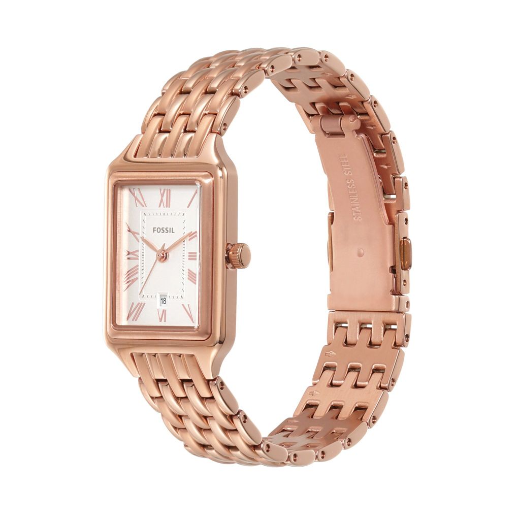 Đồng hồ nữ Fossil Raquel dây kim loại màu vàng hồng, mặt chữ nhật 23 MM, ES5271