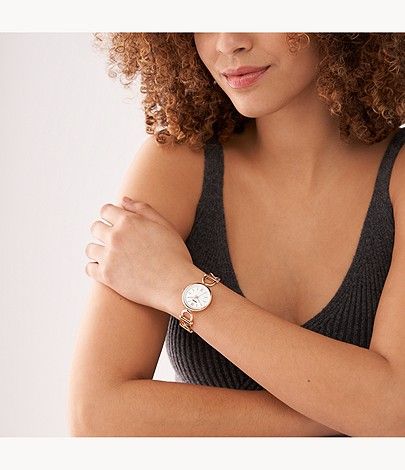 Đồng hồ nữ Fossil Carlie dây thép không gỉ, mặt 30 MM, màu vàng hồng, ES5273