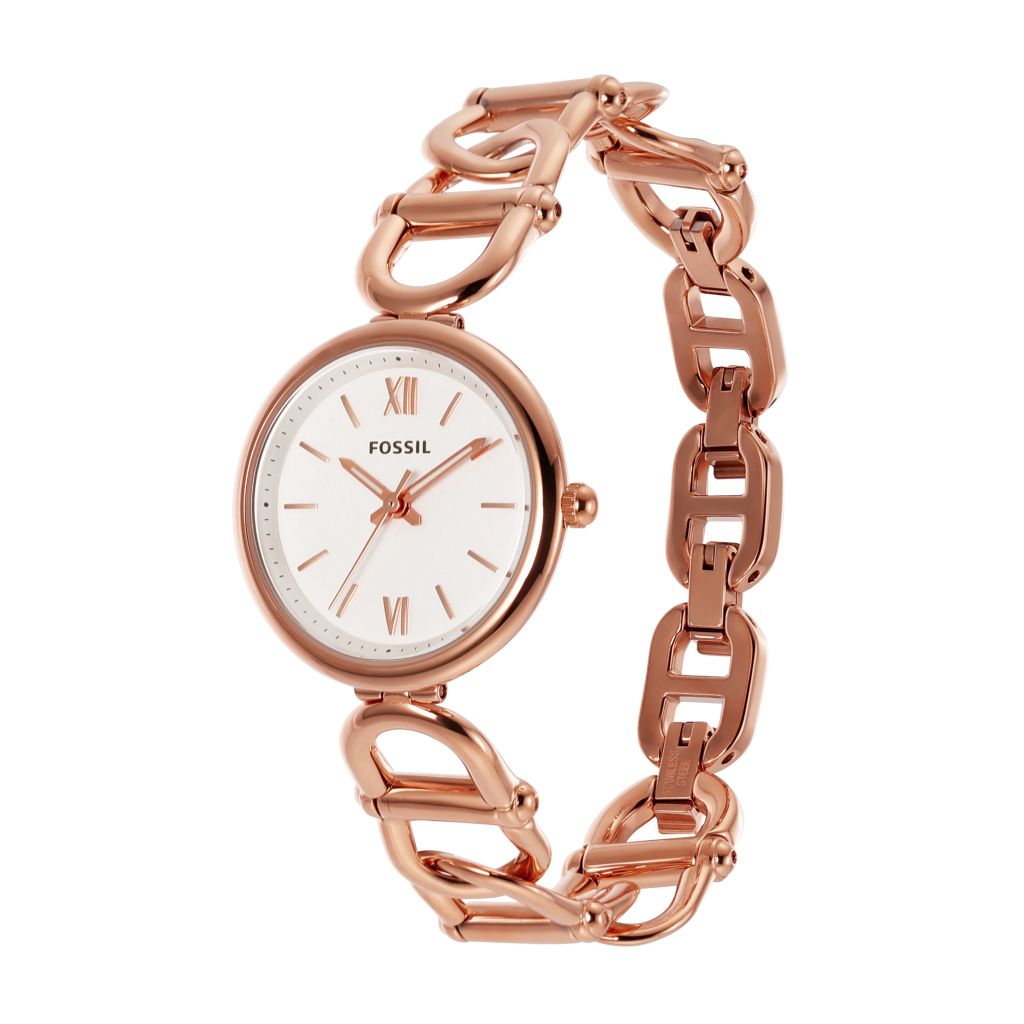 Đồng hồ nữ Fossil Carlie dây thép không gỉ, mặt 30 MM, màu vàng hồng, ES5273