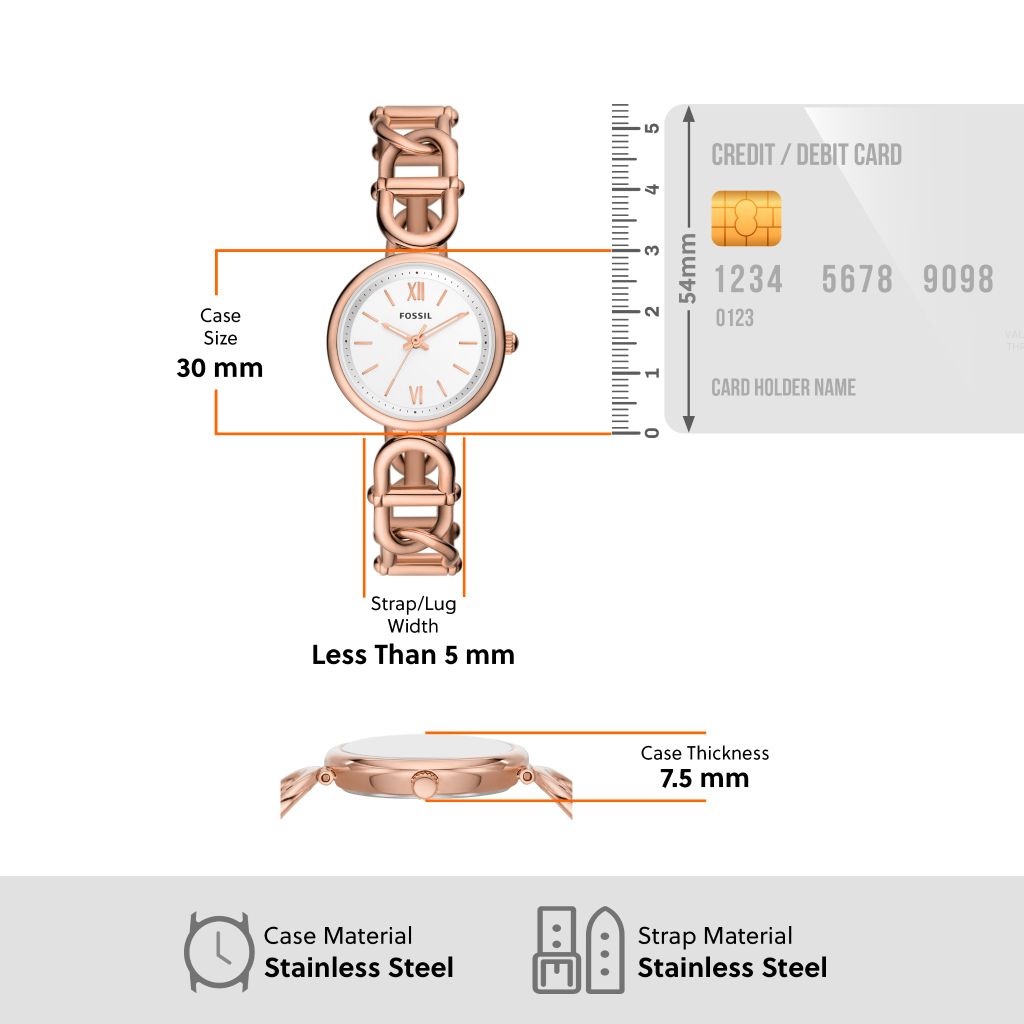 Đồng hồ nữ Fossil Carlie dây thép không gỉ, mặt 30 MM, màu vàng hồng, ES5273