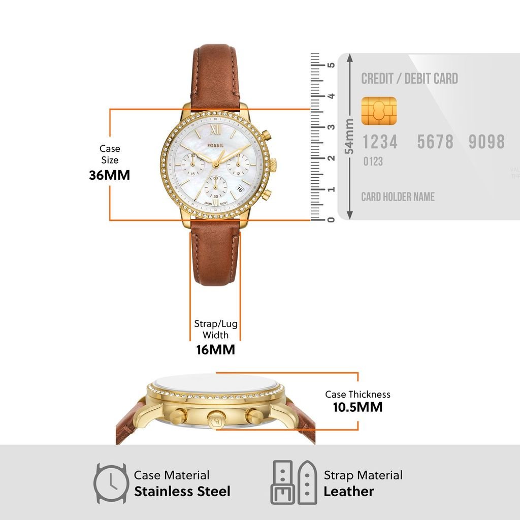 Đồng hồ nữ Fossil NEUTRA Chronograph mặt xà cừ 36MM dây da màu nâu ES5278