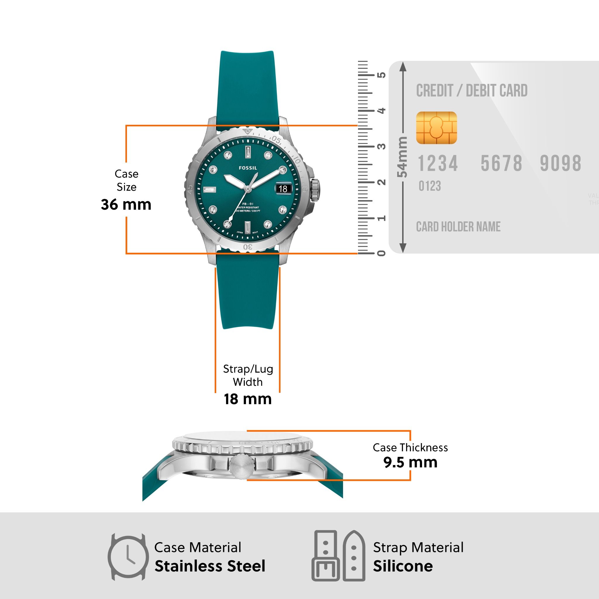  Đồng hồ nữ Fossil FB-01 dây silicone ES5287 - màu xanh lá 