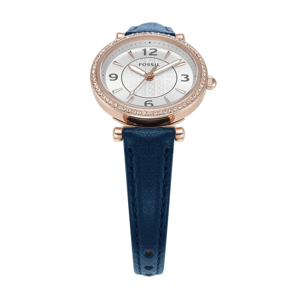 Đồng hồ nữ Fossil Carlie dây da, mặt 28 MM, màu xanh dương, ES5295